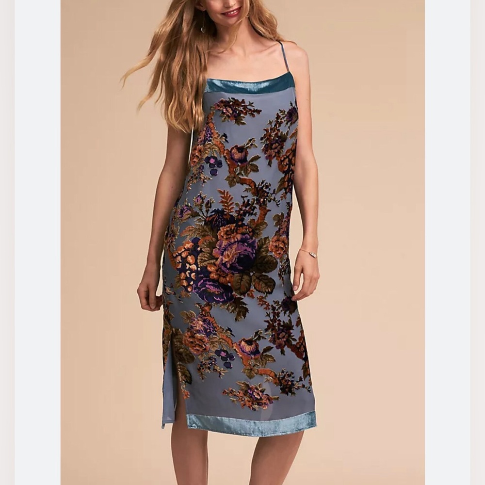 Anthropologie BHLDN Carlson Burnout Velvet Dress Blue size XS - Picture 2 of 16